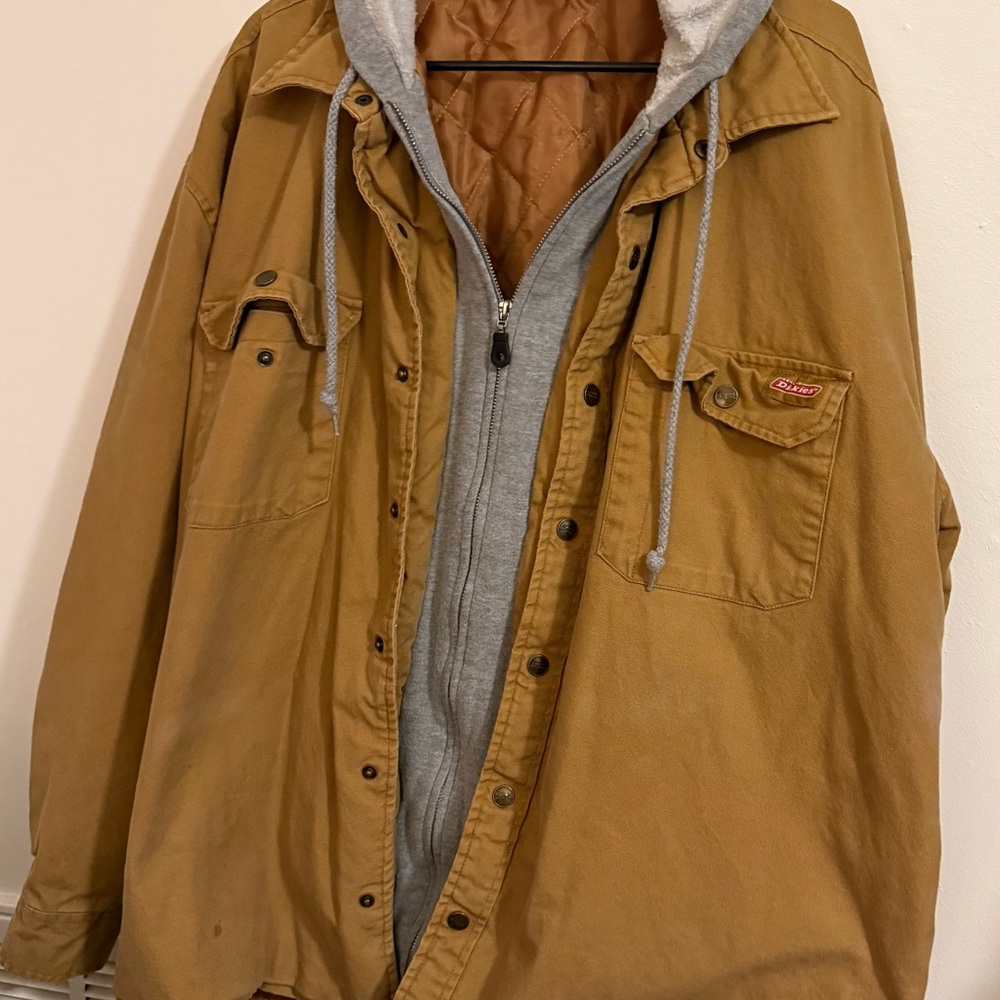 Dickies Tan Jacket with Gray Hoodie size XXL chore coat